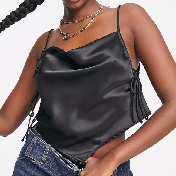 Parallell Lines satin handkerchief top in black size 12 - Picture 2 of 4